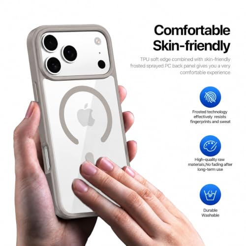 Image of DIZORO Compatible iPhone 17 Pro Max Case,(Compatible with MagSafe) Non Yellow Military-Grade Drop Protection & Hard PC Back Cover Slim Transparent Anti-Scratch Shockproof Phone Case - Dark Grey