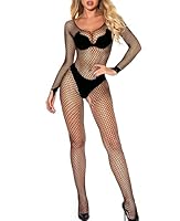 Aucute Fishnet Bodysuit Dessous für Frauen Ganzkörper Netzstrümpfe Rückenfreie Bodystocking Durchsichtiges Mesh Rave Outfits Einheitsgröße Schwarz