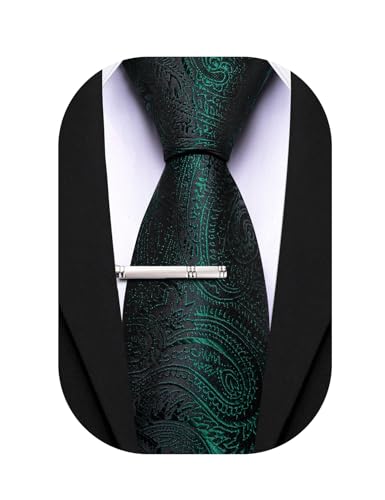 Image of Barry.Wang Paisley Tie for Men Silk Woven Necktie and Tie Clip Set Wedding Party Business Formal