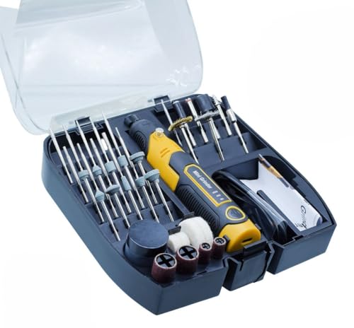 Image of Premium 55pcs Heavy Duty Mini Drill Machine with 5 Speeds - 2000 MAh Battery, Front LED Lights, Full Kit for Home Use, Drilling, Carving, Engraving, Sanding & Polishing
