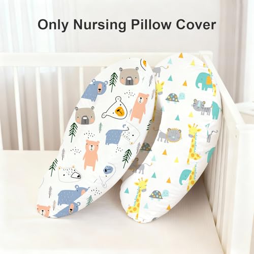 Image of Little Grape Land Nursing Pillow Covers 2 Pack, Soft & Breathable Removable Breastfeeding Pillows Covers for Feeding Pillows, Nursing Pillow Slipcover for Baby Girls Boys, (Animal & Bear