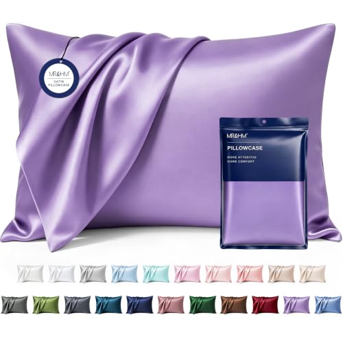 Image of MR&HM Satin Pillowcase for Hair and Skin, Silk Satin Pillowcase 2 Pack, Standard Size Pillow Cases Set of 2, Silky Pillow Cover with Envelope Closure (20x26, Lavender)