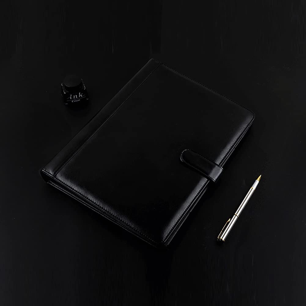 Cartella Portadocumenti A4 Porta Documenti In Pelle Business Portfolio Padfolio Cartelle Raccoglitore Ad Anelli Lavoro Ufficio Conferenza Riunione(Black+calculator)