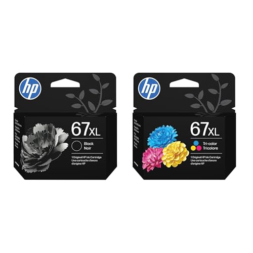 Image of HP 67XL Black and 67XL Tri-Color High-Yield Ink Cartridge 2 Pack for Printers | Works with DeskJet 1255, 2700, 4100, Envy 6000, 6400 Series | Packaging May Vary