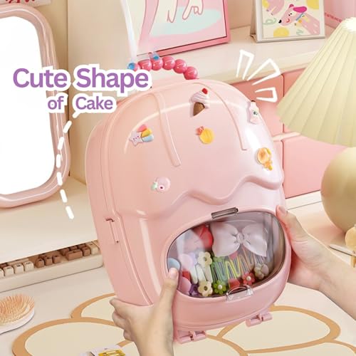 Image of KiZY Girl Kid Hair Accessories Storage Box | Hair Ties-Clips, Bow-Ribbon-Headband, Jewelry Organizer | Portable Case | Available in Multiple Design-Color. (Pink+Purple)