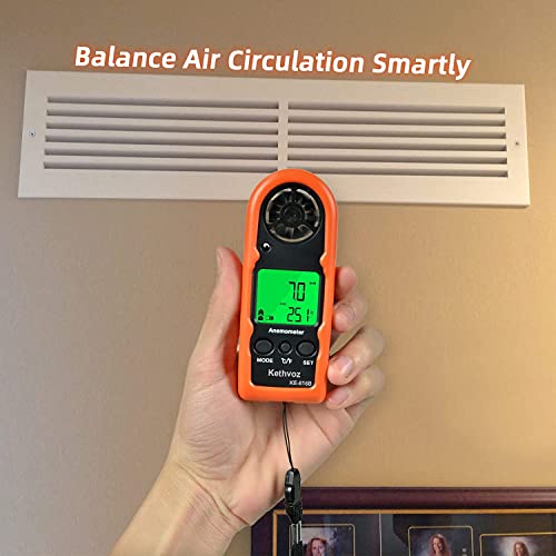 Kethvoz 816B Digital Anemometer, Handheld Wind Speed Meter with Temperature Gauge for HVAC, Measures Wind Velocity in Current/Average/Max, for Sailing, Surfing, Hiking, and Outdoor Activities