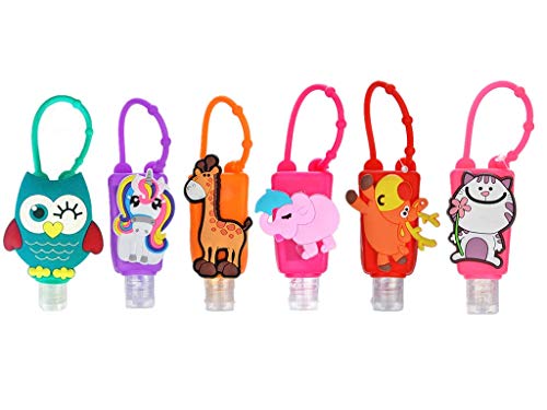 Preisvergleich Produktbild Niedlicher Cartoon Kinder Händedesinfektionsmittel / Handgel Auslaufsicheres Silikon Nachfüllbare Leere Flaschen Reisebehälterhalter Perfekt für Schule, Reisen, Outdoor, Camping 6er Pack