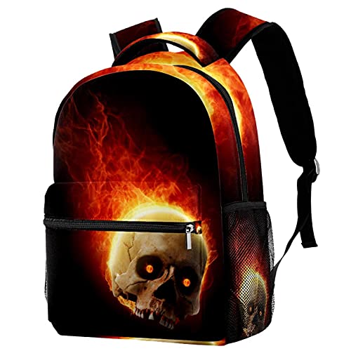 Sac à dos crâne de feu enfant avec filet bouteille pour collège et sport