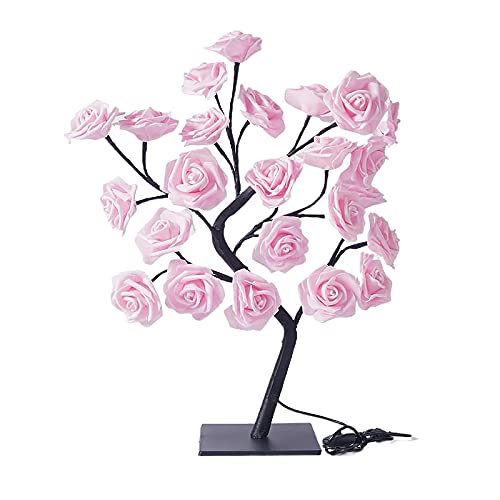 BEIJIALY Lampada Rosa, Lampada Albero Fiore Rosa, Lampada da Tavolo LED Rosa, Luce Notturna LED Rosa Alimentata a Batteria USB, Luce Notturna LED Albero Bonsai Artificiale per Decorazioni(Rosa)