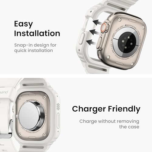 Image of amBand Rugged Band & Case Compatible with Apple Watch Ultra 3 /2 /1 49mm, Military Protective Bumper Cover & Soft Strap, with Screen Protector Kit, Compatible with iWatch Ultra, White - for Men Women
