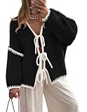 ZESICA Crdigans for Women Trendy 2026 Tie Front Bow Sweaters Casual Long Sleeve Winter Clothing Coats,Black,Small