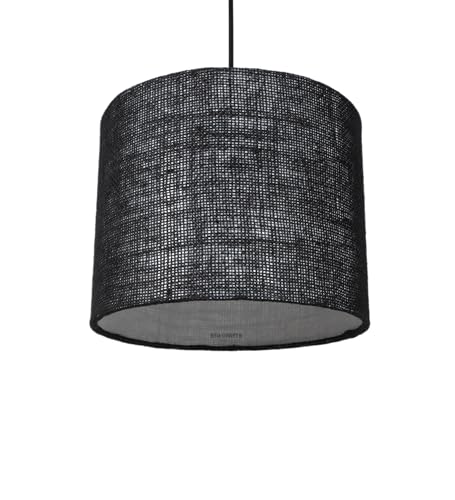 Image of Black Jute Color, Hanging /Pendant Drum Lamp Shade, Decorative Light Lamp for Living Room, Home, Bedroom, Home Decor Lightning /Silver Canopy -: Pack of 1 (10 * 8 Inches)
