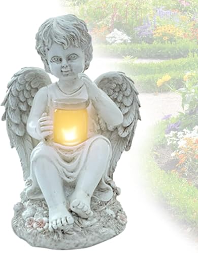 Tuzsocr Engel Gartenfiguren Solar Grablichter für Draußen, Wetterfest Grabschmuck für Friedhof Outdoor Gartendekoration