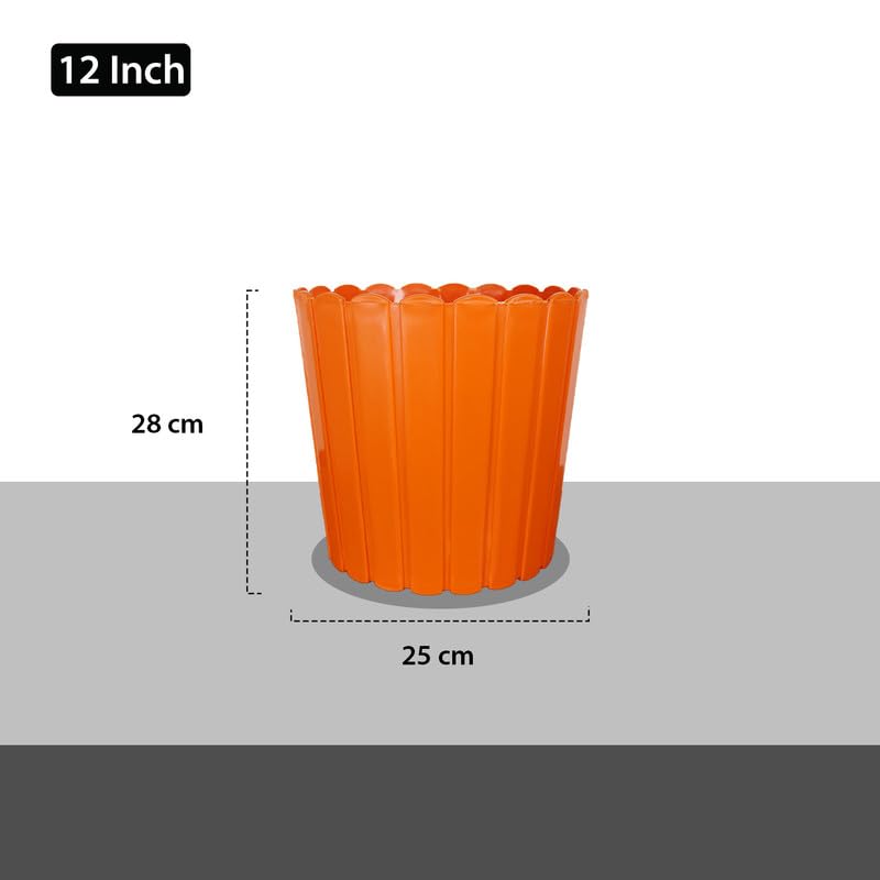 Image of GARDENS NEED 12 Inches Thai Round Flower Pot | Set of 2 | Orange | Plastic Planter Pots for Indoor & Outdoor Home, Office & Balcony Decoration