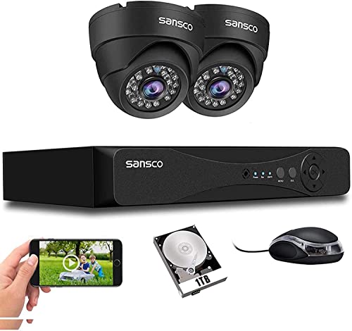 SANSCO 4 Channel 5MP HD Digital Video Recorder DVR Surveillance System with 2x In/Outdoor Dome Cameras, 1TB Hard Drive (1920x1080 Pixel, Night Vision, PC/App Remote Viewing, Rapid USB Backup)