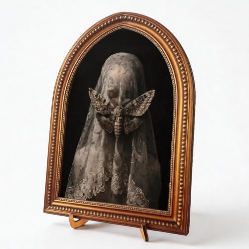 Halloween Veiled Ghost Arched Wood Frame Tabletop Decor, Gothic Wall Art