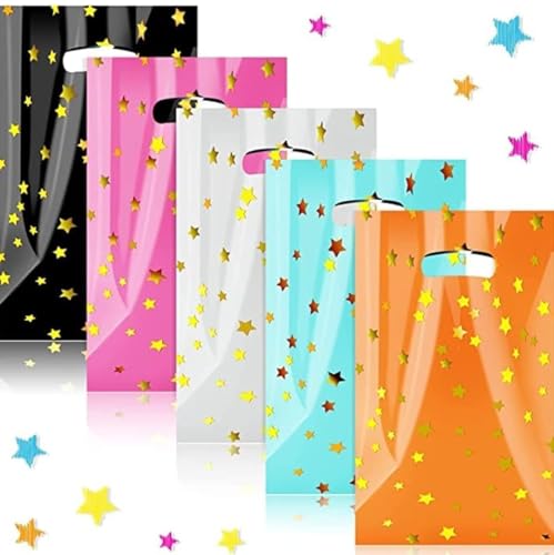 Image of VRB Dec 24pcs Foil Guddy bags, return gift bags for kids birthday, Happy Birthday Party Return Gift Bags For Boys and Girls, Colorful Gift Bags (24pcs Mini Star Design)