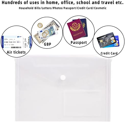 A5 Plastic Wallets Clear (30Pack)- Plastic Folders Popper Wallet Document Folder with Pocket