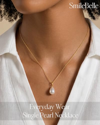 Image of SmileBelle Pearl Necklaces for Women 14k Gold Pearl Pendant Silver Necklace
