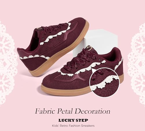 LUCKY STEP Kids Lace Detail Fashion Retro Sneakers Girls Casual Gum Rubber Sole Dual Laces Walking Running Shoes for Big&Little Kid and Toddler2