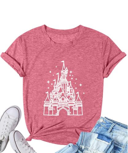 Magic Kingdom Princess Shirts for Women Fairytale Lover Shirt Unique Graphic Tees Clean Girl Aesthetic Clothes Tops Womens Tshirts Cotton Loose Fit,Red L