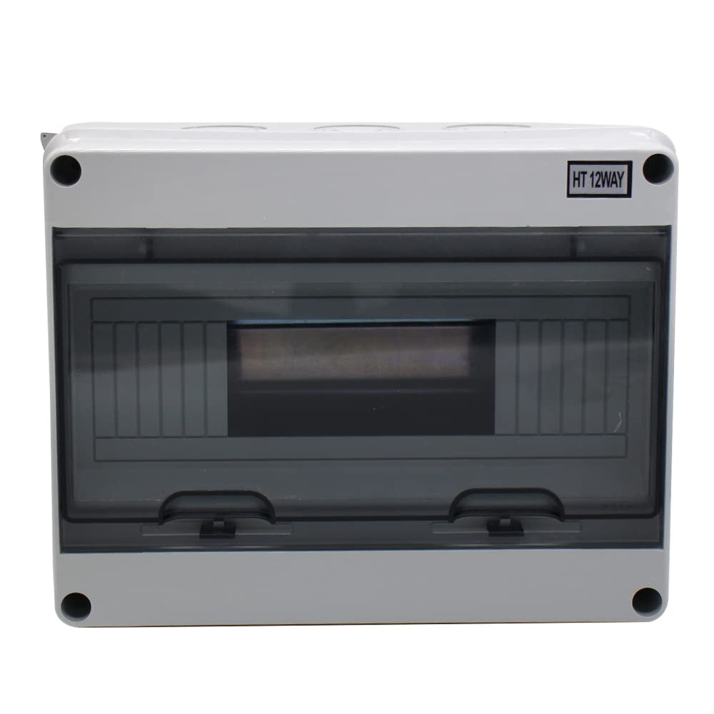 ABS Distribution Protection Box for Circuit Breaker, 12 Way Waterproof Outdoor Power Distribution Box DIN Rail Junction Box for Indoor Wall MCB