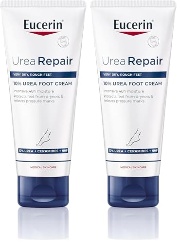 Eucerin UreaRepair Crema de Pies 10% Urea (100 ml), hidratación 48 h para pie, talones y callos, alivio inmediato de la presión, crema para pies secos y agrietados con ceramidas (Paquete de 2)