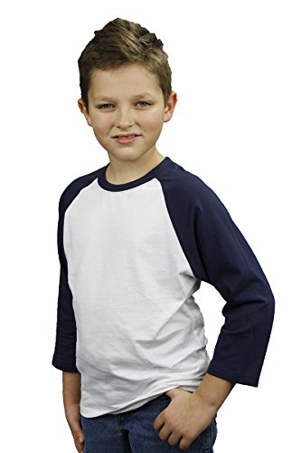 Monag Unisex Infant Long Sleeve Raglan Tee, Sublimation Blank tees, Baby Sport Shirt, 12-18M White/Navy