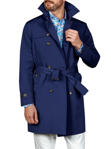 Image of Runcati Mens Double Breasted Trench Coat Notched Lapel Windbreaker Jackets Causal Overcoat With Belt