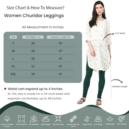 Image of Robinbosky Cotton Churidhar Leggings for Women - Stylish, Stretchable & Flattering Fit for All-Day Comfort