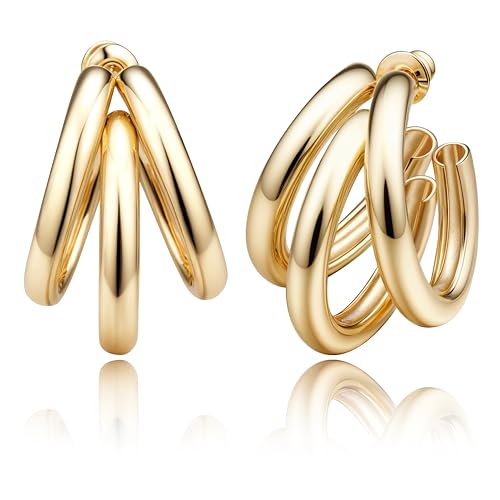 Boucles d'oreille chunky huggie plaqué or 18K et zirconium de qualité
