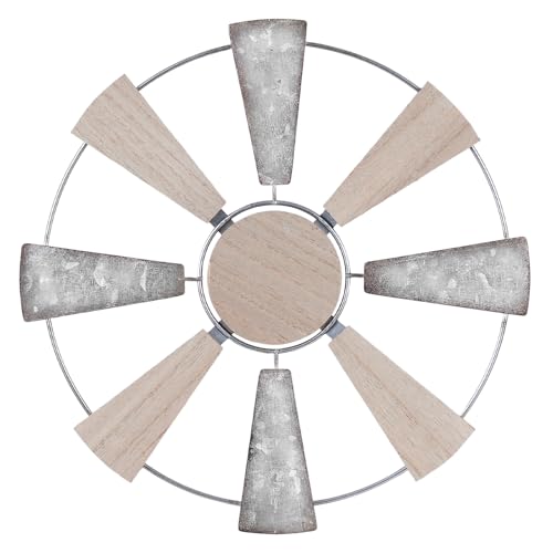 YEAHOME Farmhouse Wall Decor, 11" Wood Metal Windmill Wall Art