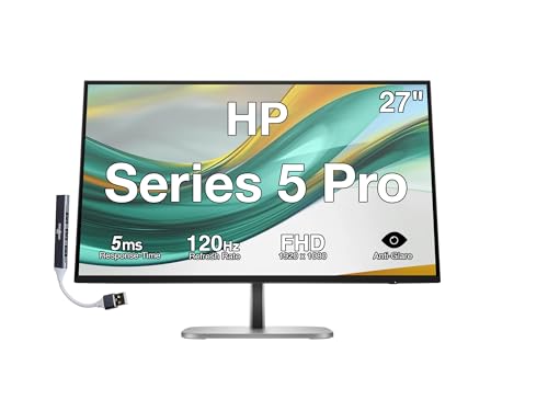 Image of HP Series 5 Pro 27 inch FHD IPS Monitor with 5ms Response Time, Anti Glare, Flicker Free, Tilt, Swivel, Pivot, 350 Nits, VESA Mount (100mm), Displayport, HDMI & Dockztorm USB Port Expander, Black Color