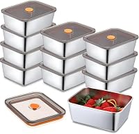 Suruid 10 PCS Stainless Steel Food Containers with Lids Metal Marinating Snack Containers Box for Lunch, Leftovers, Dishwasher & Freezer Safe 18oz(532ML)