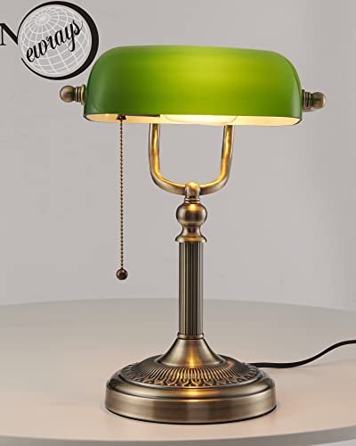 Newrays Green Glass Bankers Desk Lamp With Pull Chain Switch Plug In Fixture #TOP2