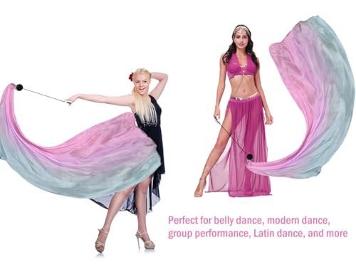 Hitopin Belly Dance Veil Poi Set including Colorful Silk Streamers for Performances, Multicoloured, 200cm*80cm - Image 4