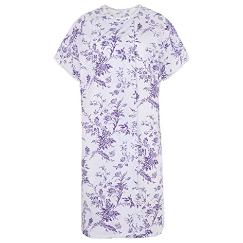 Personal Touch Women\'s Adaptive Poly / Cotton Backwrap Gown (Lilac With Flowers 04, Medium) - Thumbnail 4