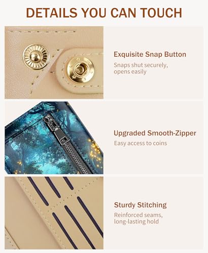 Image of Immaturus Firefly Womens Wallet RFID Blocking Slim Thin Credit Card Holder | Long Bifold, 11 Card Slots, Cash Purse, Zipper Coin Pocket, Travel Clutch Billfold, PU Leather, ID Window, Ladies Woman Gift