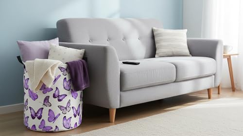 Image of CLOCOR Large Laundry Basket,Waterproof Fabric Storage Container,Room Decor(Deep Purple Butterfly)