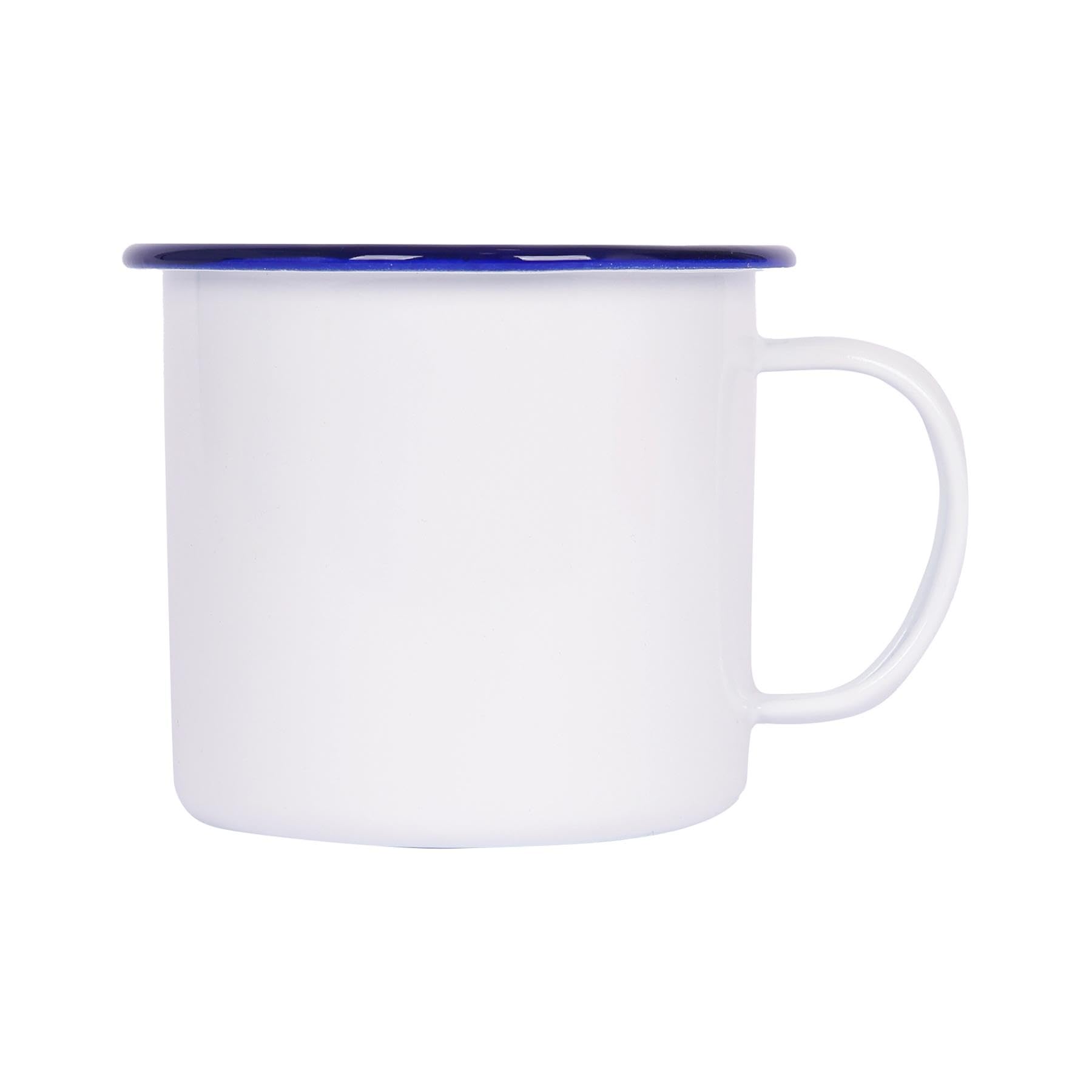 Argon Tableware 568ml White Enamel Mug with Blue Rim - Large 1 Pint Camping Cup, Metal Coffee Mug, Vintage Tin Cup for Outdoor Hiking, Campervan, Picnic, Tea Cocoa Hot Drinks