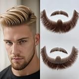 Fake Beard Realistic Mustache Large Fake goatee 100% Human Hair Full Hand Tied Costume Facial Hair for Man、Adults Lace Fake Mustache for Halloween Cosplay Parties Funny(Brown)