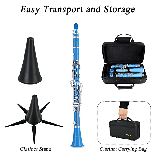 Image of Bb Clarinet 17 Keys Flat B Clarinet for Beginners & Students Blue