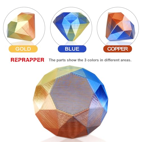 Image of Reprapper Triple Color Filament Dichromatic pla Filament 1.75mm for 3D Printer, Multicolor Like Dual Color Rainbow PLA, 2.2lbs (1kg), Silk PLA Gold /Copper /Blue
