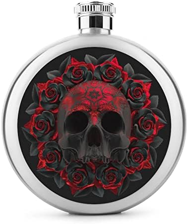 Skull Rose Cute Flask for Liquor, Stainless Steel Wine Alcohol Liquor Flask, Portable Leak Proof Wine Pot Flagon for Wedding, Party, Outdoor, 5oz