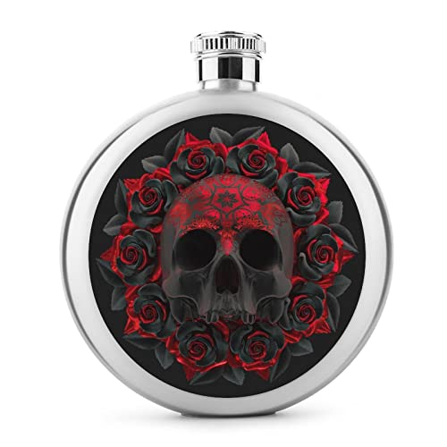Skull Rose Cute Flask For Liquor, Stainless Steel Wine Alcohol Liquor Flask, Portable Leak Proof Wine Pot Flagon For Wedding, Party, Outdoor, 5Oz #TOP23