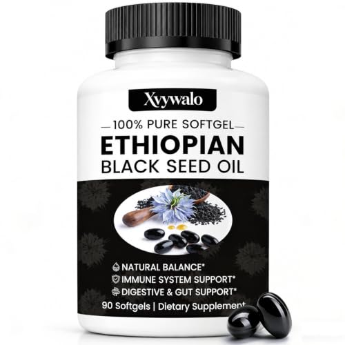 Xvywalo Purely Nutrient Ethiopian Black Seed Oil Capsules Organic Cold Pressed Black Cumin Seed Oil with 4.64% Thymoquinone Immune & Digestive Support Non-GMO Gluten-Free 90 Count