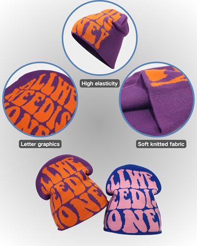 Image of yolrdiw 4 Pieces Y2k Beanie Letter Graphics Knitted Hat Winter Warm Skull Cap for Women Men