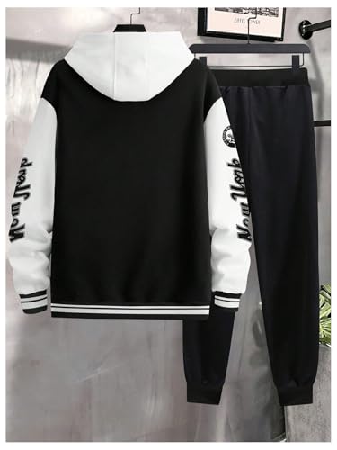 SOLY HUX Men's Tracksuit 2 Piece Outfits Color Block Letter Graphic Long Sleeve Varsity Jacket and Pants Set2