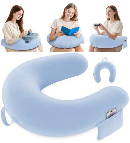 Kosker Cojín para Juegos & Lectura, Almohada de Lectura para Asiento, Almohada de Lectura para Juegos con Gran Reposa Rodillas Ergonómico, Cojín de Escritorio para iPad/Laptop - Azul Claro