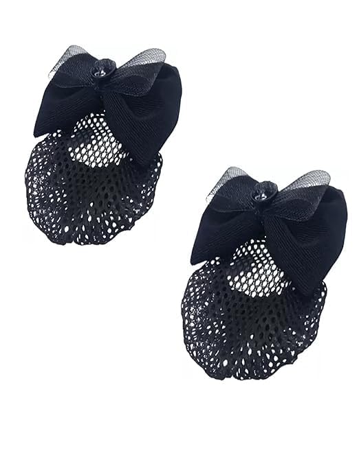Pmw - Net Clip/Women Bow Juda Net Barrette Hair Clip With Hair bun Cover net/Set Of 2 Bun (Black) - Random Model-image-1